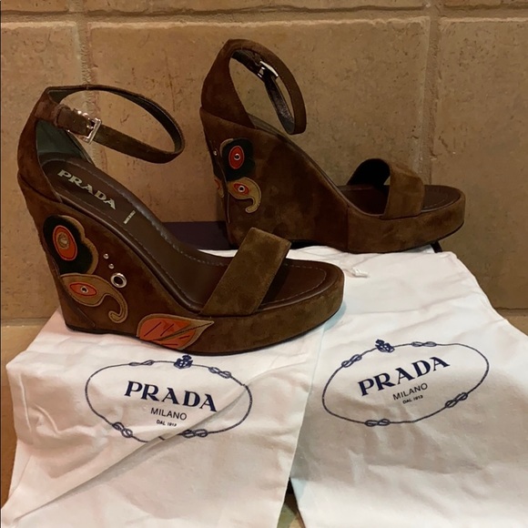 Prada Suede Wedge Sandals - Picture 3 of 9